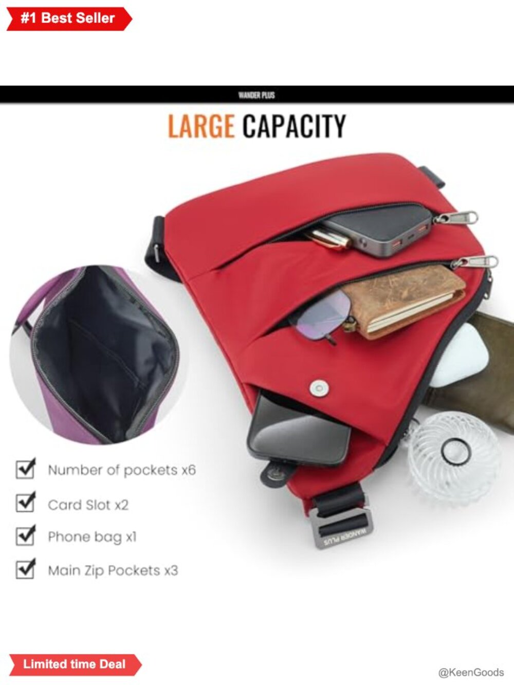 Anti Theft Nylon Crossbody Travel Bag Sling - Picture 3 of 6